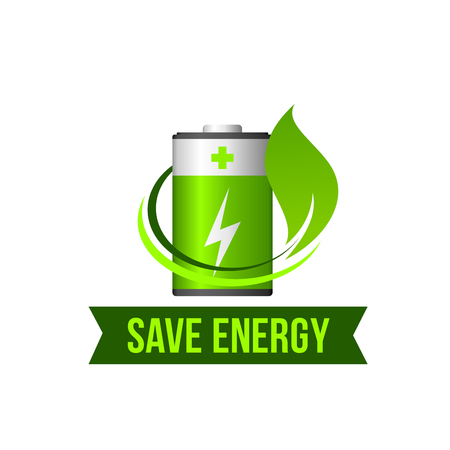 Save green energy leaf battery vector iconのイラスト素材