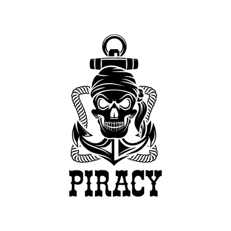 Jolly Roger pirate skull piracy anchor vector iconのイラスト素材