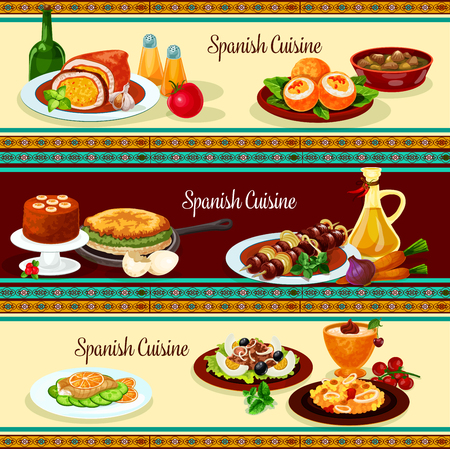 Spanish cuisine dinner restaurant banner setのイラスト素材