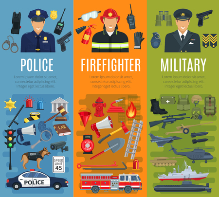 Police, firefighter and military profession bannerのイラスト素材