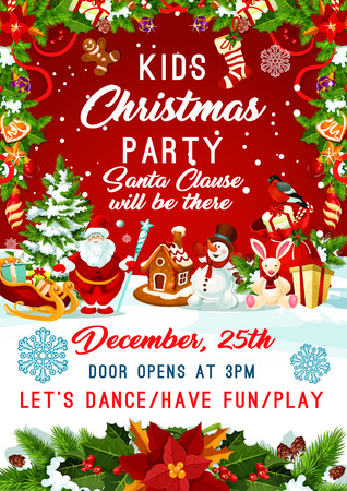 Christmas Santa gifts tree party vector posterのイラスト素材