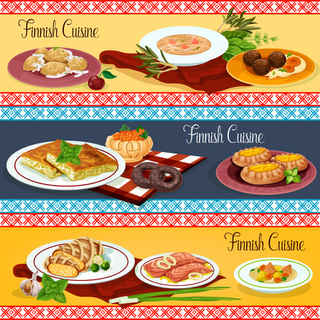 Finnish cuisine restaurant menu banner set designのイラスト素材