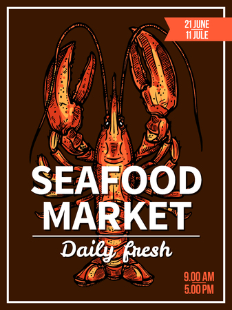 Lobster, crawfish sketch poster for seafood marketのイラスト素材