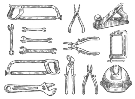 Construction and repair tool isolated sketch setのイラスト素材