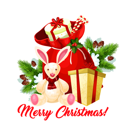 Christmas tree and Santa gift bag greeting cardのイラスト素材