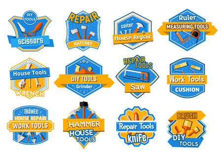 Work tool isolated badge set, home repair designのイラスト素材