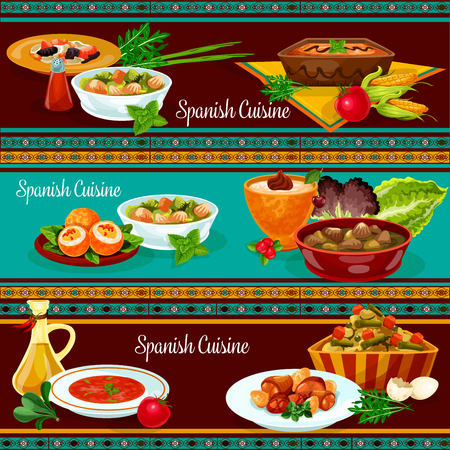 Spanish cuisine restaurant dinner banner setのイラスト素材