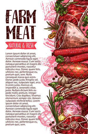 Sausage and meat, farm product banner templateのイラスト素材