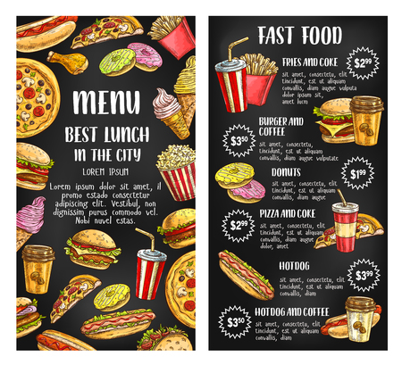 Fast food restaurant menu banner on chalkboardのイラスト素材