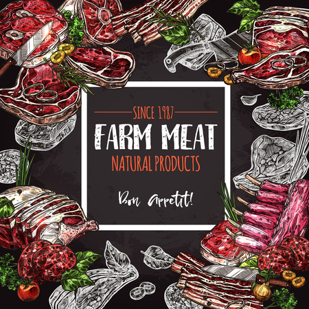 Fresh meat farm food chalkboard poster designのイラスト素材