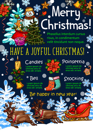 Christmas holidays vector New Year greeting sketchのイラスト素材