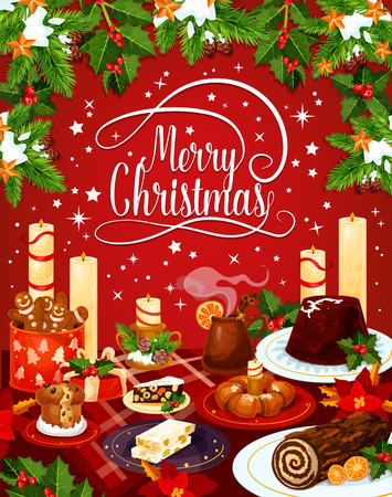 Merry Christmas vector eve dinner greeting cardのイラスト素材