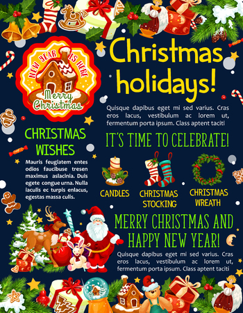 Christmas holiday Santa gifts vector greeting cardのイラスト素材