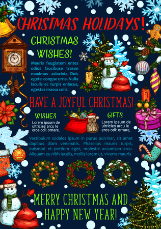 Merry Christmas wish greeting card vector sketchのイラスト素材