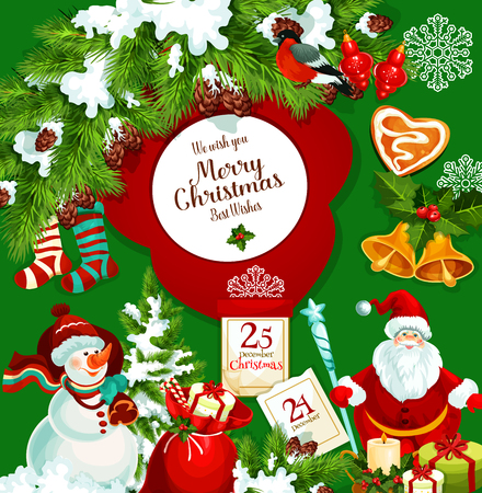 Santa Claus with Christmas gift greeting posterのイラスト素材