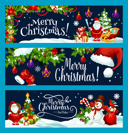 Merry Christmas tree gift decoration vector bannerのイラスト素材