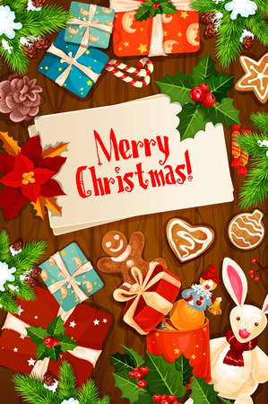 Merry Christmas wishes gifts vector greeting cardのイラスト素材