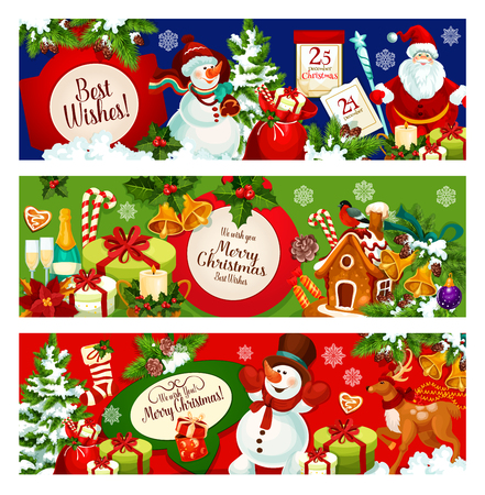 Christmas holiday banner with Xmas tree and Santaのイラスト素材
