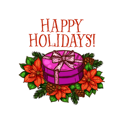 Merry Christmas happy holiday gifts vector sketchのイラスト素材