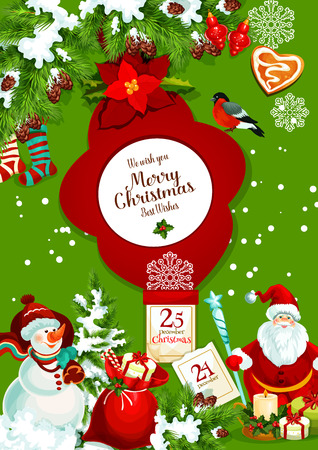 Santa and snowman with gift bag for Christmas cardのイラスト素材