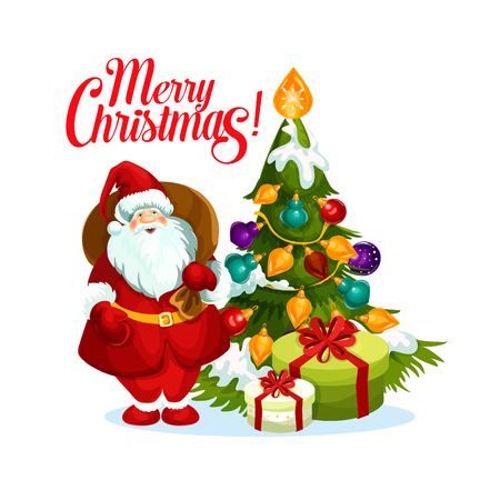 Merry Christmas Santa gifts tree vector iconのイラスト素材