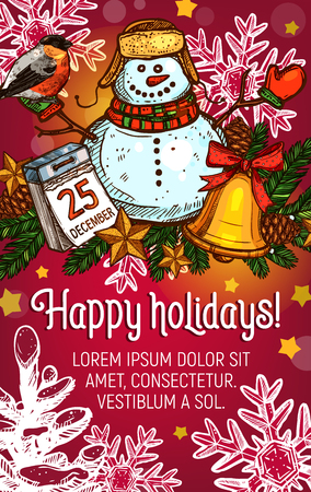 Winter holidays poster with Christmas garlandのイラスト素材