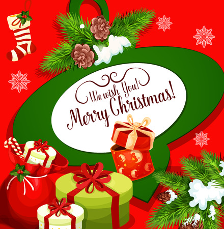 Christmas greeting poster with Santa gift bagのイラスト素材