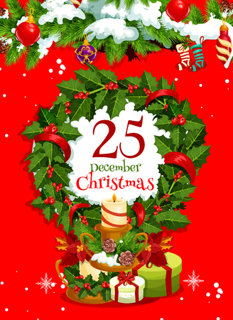 Christmas wreath with gift greeting card designのイラスト素材