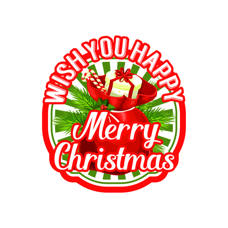 Merry Christmas Santa gift bag holiday vector iconのイラスト素材