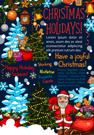 Merry Christmas vector sketch Santa greeting cardのイラスト素材