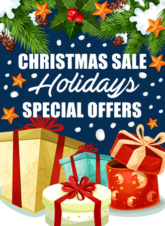 Christmas holiday sale gifts offer vector posterのイラスト素材
