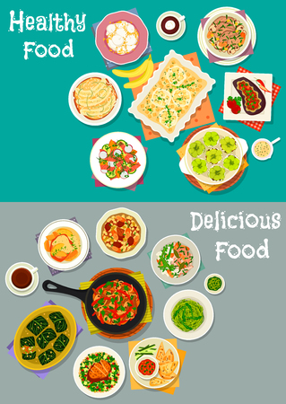 Dinner with healthy desserts icon.のイラスト素材