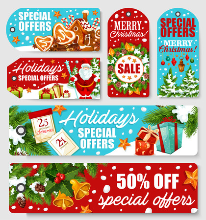Christmas and New Year holiday sale tag designs.のイラスト素材