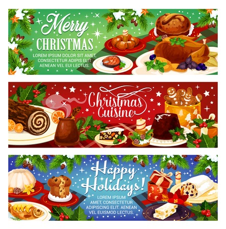 Christmas dinner greeting bannersのイラスト素材