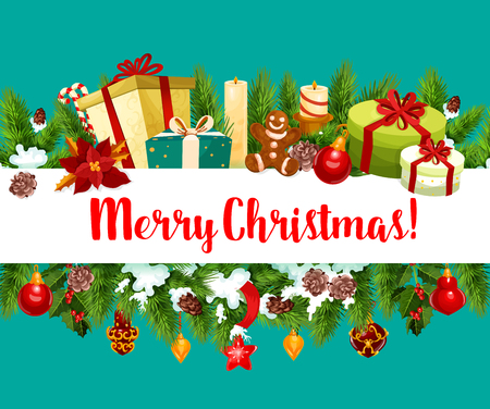Merry Christmas holiday gifts greeting card design.のイラスト素材