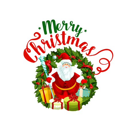 Christmas greeting icon with santa claus.のイラスト素材