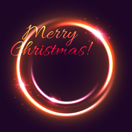 Christmas light greeting card; Merry Christmas typography with circular design in bright light illustration.のイラスト素材