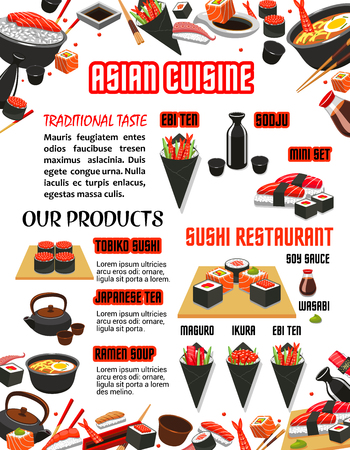 Vector menu for Japanese food sushi bar restaurantのイラスト素材
