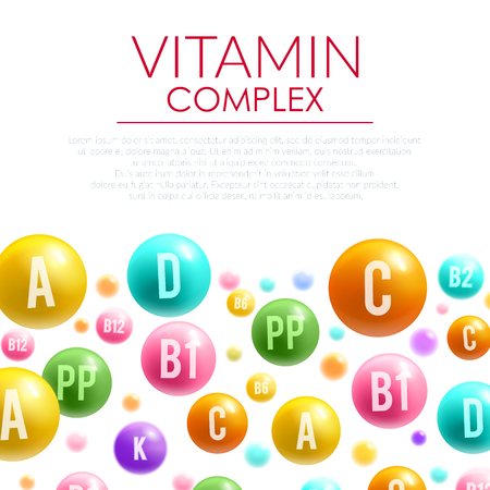 Vitamin complex vector poster mineral bubble pillsのイラスト素材