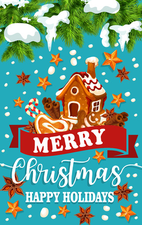 Christmas holiday ginger cookie greeting posterのイラスト素材