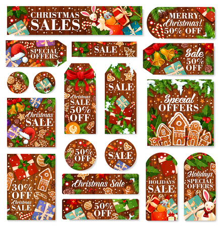 Christmas sale tag and New Year discount labelのイラスト素材