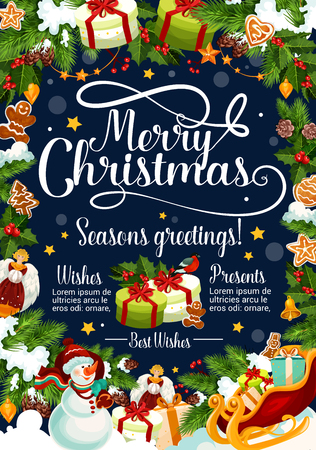 Christmas winter holiday wish vector greeting cardのイラスト素材