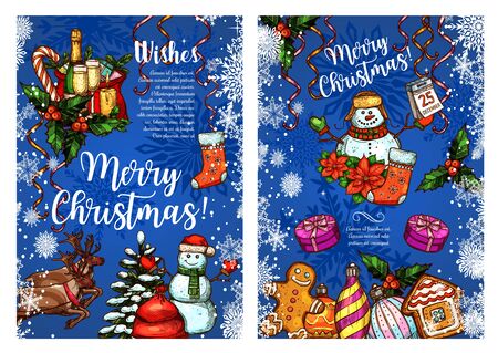 Christmas holiday greeting card with New Year giftのイラスト素材