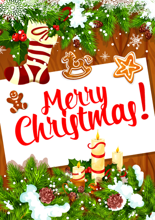 Christmas and New Year card on wooden backgroundのイラスト素材