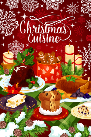 Christmas cuisine winter holiday dinner bannerのイラスト素材