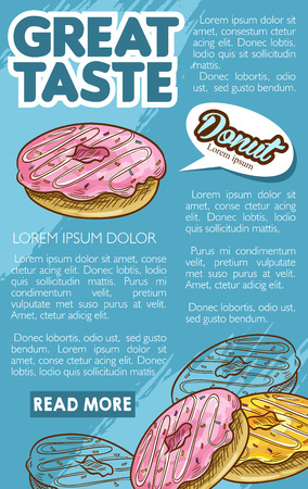 Donut bakery dessert retro sketch poster for fast food template.のイラスト素材
