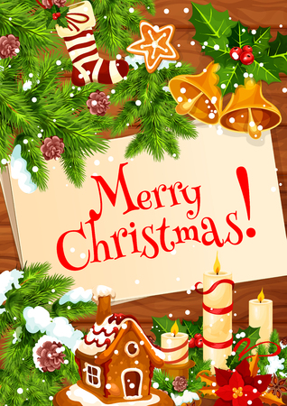 Christmas wreath with bell on wooden backgroundのイラスト素材