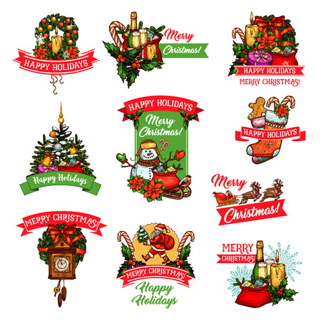 Christmas winter holiday or New Year festive badgeのイラスト素材