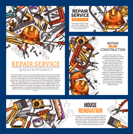 Home repair and house renovation banner template set with construction work toolのイラスト素材