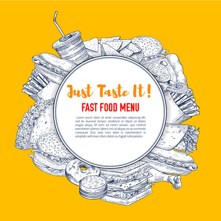 Fast food poster of vector sketch fastfoodのイラスト素材